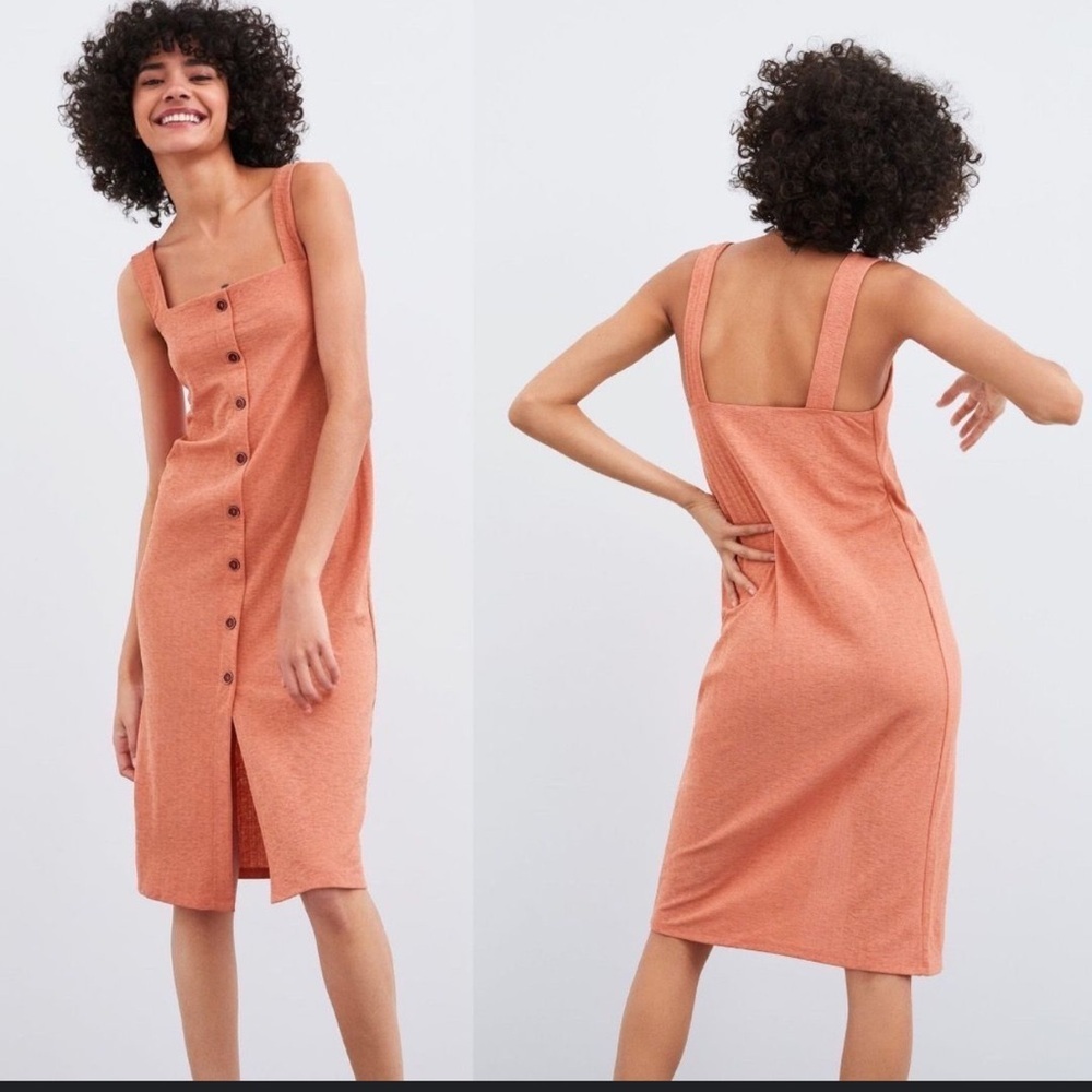 Zara square neck button through button down split… - image 2